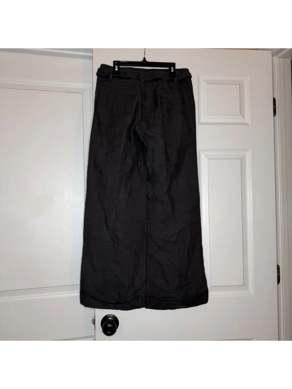 Banana Republic Dark Gray Wide Leg Cuffed Belted Linen Pants Womens Sz 0